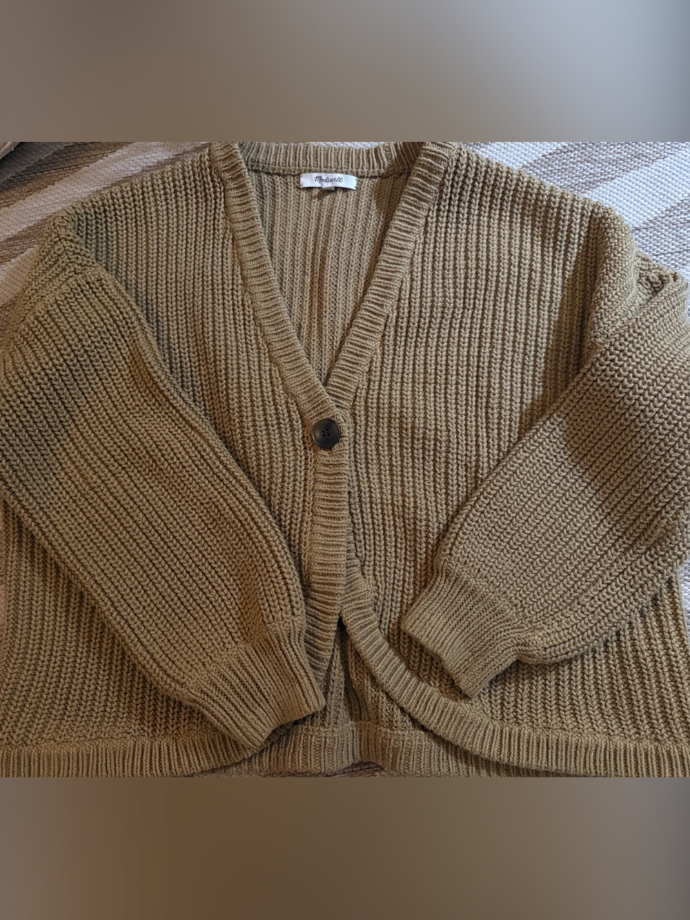 Madewell Olive-Tone Ribbed V-Neck Cardigan - Picture 1 of 2